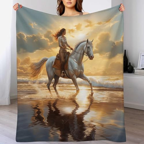 Pferd Decke,Vier Jahreszeiten Weich Wohndecke Decke Schlafdecke Sofadecke Plüschdecke Pelzdecke Printdesign Couchdecke Flannel Bett Decke（180×200cm）