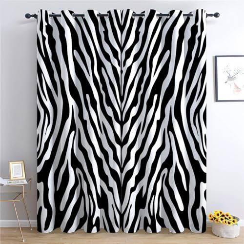 XCQHZYQ Lichtundurchlässige Vorhänge 2er Set Zebra-Tiermuster H 245 x B 140 cm Verdunkelungsvorhang Ösen Gardinen Verdunkelung Doppellagige und Schwere Vorhänge gegen Kälte Thermogardine