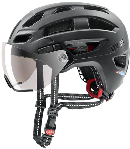 uvex Finale Visor - sicherer City-Helm für Damen und Herren - Filterkategorie 1 - inkl. LED-Licht - Black matt - 52-57 cm