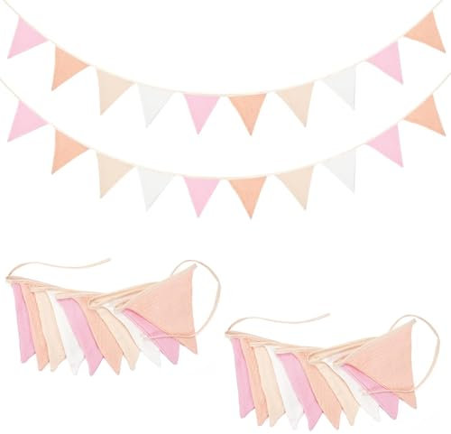 HuaMuDM 2 Pièce Fanions Guirlande,Guirlande en Tissu Rose de 2,8 m,Multicolor,Guirlande de Fanions en Tissu Double Face,Décoration Chambre Enfant Chambre