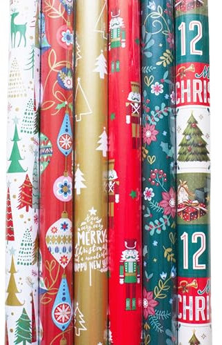 6 Rollen Geschenkpapier für Weihnachten pro Rolle 200 x 70 cm - Weihnachtsgeschenkpapier - Weihnachtspapier - Verpackung Weihnachten