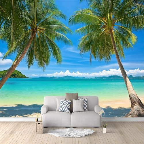 Générique Papier Peint Mural Salon Plage Tropicale Mer Bleu 350x256 cm Papier Peint Panoramique Intissé Moderne, Décoration Murale Poster Tableaux Muraux Imprimé 3D Tapisserie Photo