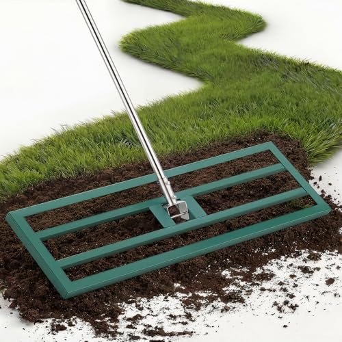 YODOLLA Lawn Leveling Rake, Stainless Steel Lawn Leveller Heavy Duty,Level Lawn Tool Adjustment Length Handle 195 x 75×25cm,Golf Field, Garden, Level Soil-Green