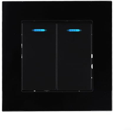 Interrupteur mural à double commande, panneau en verre trempé de type 82, interrupteur dissimulé avec fluorescence pour centres commerciaux à domicile (82 x 82 cm) (noir)