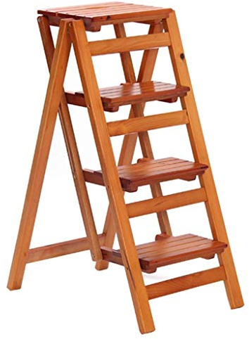 Sgabello pieghevole a 4 gradini per interni Scala domestica con pedale largo antiscivolo Sedia portatile in legno per arrampicata e panca per scarpe