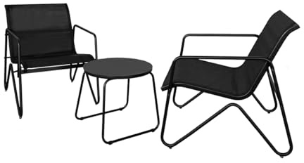 Acomoda Textil – Conjunto Jardín de 2 Sillones + Mesa de Acero Resistente, Decorativo y Ligero. Asiento para Exterior en Patio, Balcón y Terraza de Fácil Instalación. (Negro, 3 Piezas)