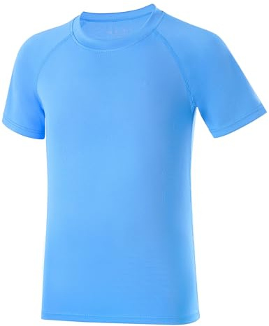 DRONIRING Boys UPF 50+ Swim Rash Guard Shirt Short Sleeve for 2T-16 Years