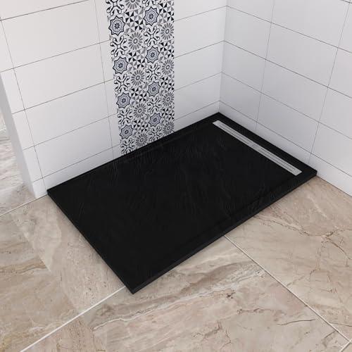 Receveur de douche noir rectangulaire - Antidérapant - Bac à douche 120x80x3cm - En résine - Pour douche à l'italienne