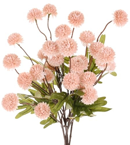 M METERXITY 6Pcs Flores Artificiales De Bola De Crisantemo, 20 Pulgadas 5 Cabezas Ramo De Seda Falso Crisantemo Flores Falsas De Toque Real para Hogar/Boda/Navidad/Fiesta[Rosa]