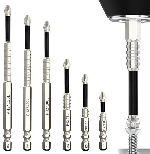 Omnikryp 6 Pezzi Set Punte Avvitatore Magnetico, Punte per Cacciavite a Testa Phillips Magnetiche, Set di Cacciavite a Percussione Magnetiche (50 mm, 65 mm, 75 mm, 100 mm, 120 mm, 150 mm)