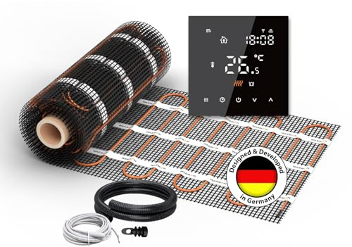 Elektrische Fußbodenheizung für Fliesen: Heizmatte WARMON ULTRA 200 W/m² inkl. Smart WiFi Thermostat TS-300-Serie, Thermostat:TS 300 WiFi Schwarz, Mattengröße:5 m²