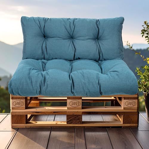 SLIPIO Palettenkissen für Europaletten, 2-TLG. Set, wasserfest, Marineblau | Palettenpolster; FÜLLPRO+ Füllung; 1x Rückenkissen 120x40 cm + 1x Sitzkissen 120x80 cm