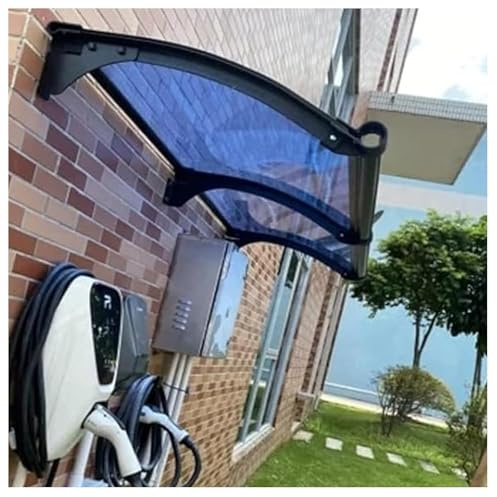 JUCCJUXIN Auvents de Porte et de fenêtre,Auvent Porte d'Entree avec Protection Solaire,Auvent en Aluminium Polycarbonate résistant,Porte Toit Marquise Abri Protection,Bleu(90x280cm/35.4x110in)