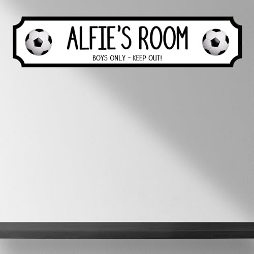 Personalised Children's Room Street Sign Plaque - Custom MDF Wood or Acrylic Sign Gift for Boys, Home, Kids Room, Games Room Decor with 7 Designs (Football, MDF Wood - Extra Large 590mm x 130mm)
