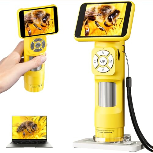 Bewinner Handheld Digitalmikroskop, 2,8 Zoll Tragbares Taschenmikroskop -Kit, 100x Bis 1000x HD -Tasche Tragbare Mini -USB -Mikroskopkamera mit 8 Einstellbaren LED -Leuchten für Kinder