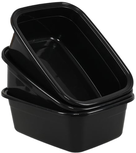Ewingger Set di 3 bacinelle rettangolari in plastica, 15 l, colore: nero