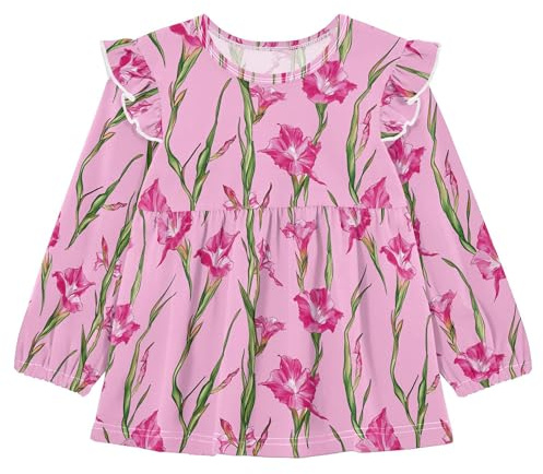 Wudan Infant/Toddler Girl Long Sleeve Shirt Safari Gladiolus Hot Pink Cotton Toddlers Doll Clothes 4T