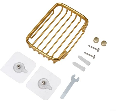 Porte-savon en aluminium avec double ventouses pour salle de bain et douche, résistant à la rouille et économe en espace (doré)
