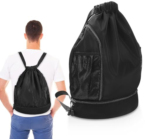 GARVALON Sporttasche mit Schuhfach Wasserdichter Gym Drawstring Rucksack aus Oxford Leichter Basketball Schwimmtasche für Outdoor Fitness und Training
