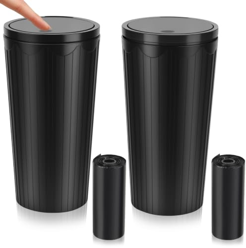 AIOUHMYM Cubo de Basura para Coche con Tapa, 2 Piezas | Pequeño, portátil e impermeable, para coche, hogar, oficina, incluye 2 rollos de bolsas de basura