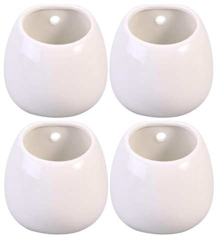 Lot de 4 Pots de Fleurs Muraux en Céramique Blanche, Jardinières Suspendues pour Plantes D’intérieur, Décoration Murale Élégante, Pots pour Succulentes et Plantes