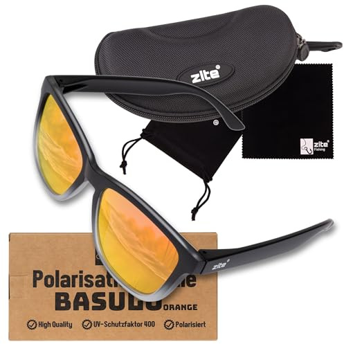 Zite Fishing Polarisationsbrille | Basulo | Polbrille Angeln verspiegelt | UV400 | Ultraleichte Angelbrille mit Hardcase & Tasche, Angelbrille polarisiert zum Angeln