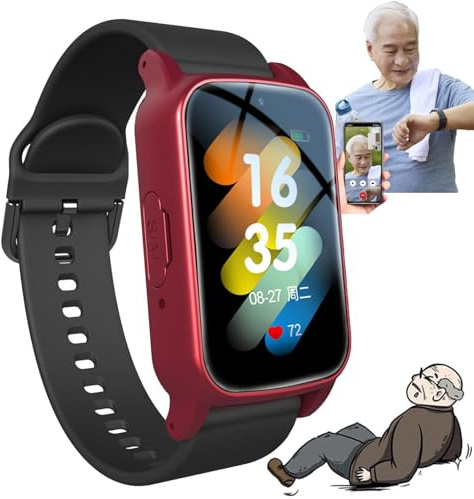 GplHAIN Smartwatch per Anziani con Demenza, Allarme di Caduta, Localizzatore GPS, Chiamata di Emergenza SOS, Videochiamata HD, Impermeabile Ip67. Red
