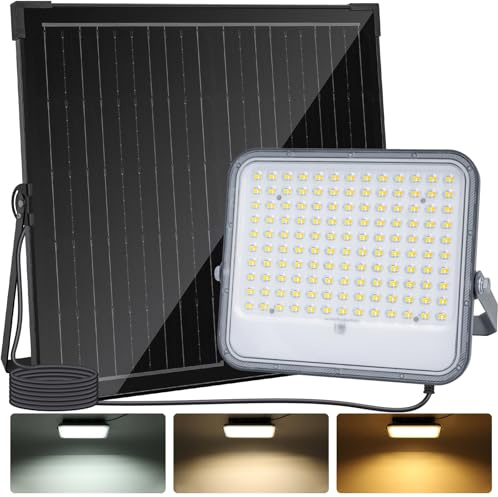 Aigostar - Foco proyector LED con Gran Panel Solar,3000lm,20000mAH, batería de gran capacidad,regulable 3000/4000/6500K,Función crepuscular,Luz solar para exterior y jardín,patios