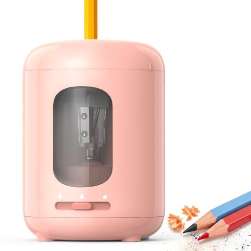 deli Electric Pencil Sharpener Battery Operated Mini Sharpener Pink | Battery Operated Mini Sharpener With 3 Tip Settings, Fits 6.5-8 mm Pencils, Tungsten Blade, Ideal For School Home Office