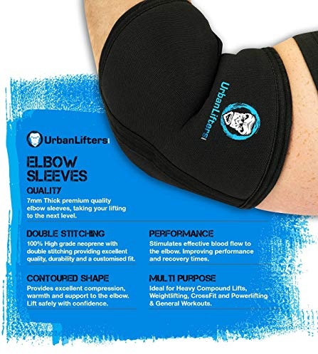 Urban Lifters Gomitiera Supporto Gomito (Paio) Eccellente Supporto, Calore e Compressione. Previene Lesioni e Migliora Prestazioni per Sollevamento Pesi, Powerlifting. Bendaggio per Gomito, S