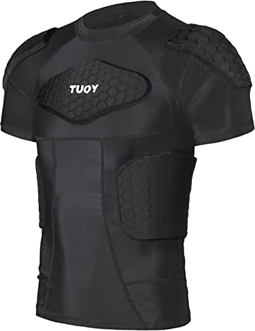 DGYAO Padded Comprssion T Shirt, Mens Rugby Safe Guard Top for Chest Rib Shoulder Protector Large