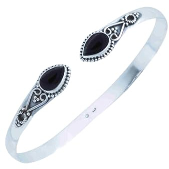 mantraroma armreif armband silber 925 Edelstein | echtes Silber, verschiedene echte Steine zur Auswahl, handarbeit aus Indien, im Geschenkbeutel