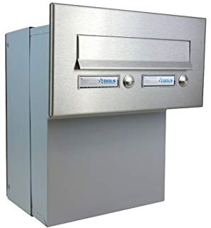 F-046 Edelstahl Mauerdurchwurf Briefkasten mit 2 Klingeln (Tiefe: 19-27 cm) - LETTERBOX24.de