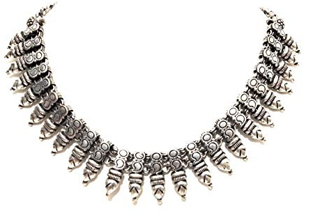 athizay Necklace oxidised silver choker for women fashion traditional Indian jewelry tribal inspired antique silver Choker Metal jewellery (Long Bud Bead)