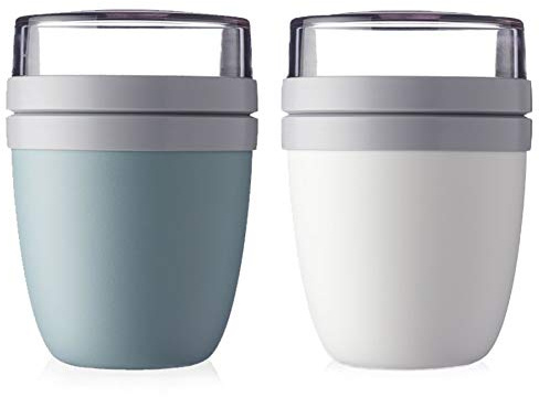 Mepal | Lunchpot Ellipse Mixed | Nordic White + Nordic Green | Müslibecher to go | Unterteilung für Joghurt & Müsli | 500 ml + 200 ml | Geeignet für Gefrierschrank, Mikrowelle & Spülmaschine