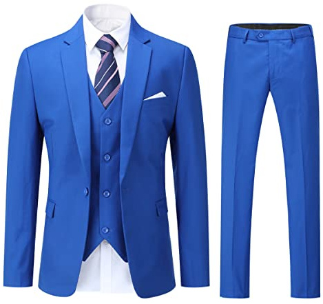 YOUTHUP Abito da Uomo 3 Pezzi Suit Slim Fit Business Wedding Abiti per Uomo Giacca e Gilet e Pantaloni, Blu Reale, L