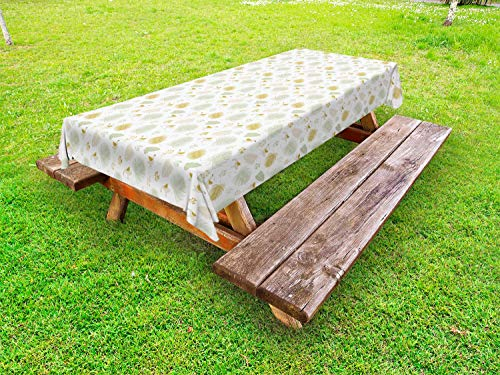 ABAKUHAUS Vintage Palm Outdoor-Tischdecke, Banana Blätter Vogel, dekorative waschbare Picknick-Tischdecke, 145 x 265 cm, Weiß Pale Erde Gelb