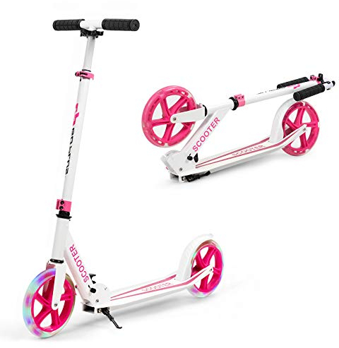 DREAMADE Kickscooter mit LED-Rad, Freestyle Scooter Klappbar Höhenverstellbar, Stunt Scooter mit Rutschfestem Trittbrett, Cityroller 100 kg belastbar, Geeignet für Kinder Erwachsene (Pink)