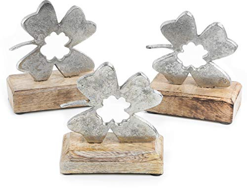 Logbuch-Verlag 3 Amuletos de trébol de la suerte para Pascua, trébol de cuatro hojas plateado de metal, regalo para bodas, cumpleaños, 13 cm, decoración
