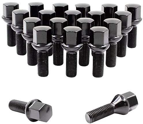 Wheel Accessories Parts 20 Pcs M12 x 1.5 12 x 1.5 Thread Ball Seat Lug Bolt Black Finish 28mm Shank Length 17mm Hex fits Mercedes-Benz 230SL 250SL 280SL