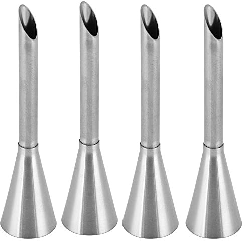 4Pcs Cream Icing Piping Nozzle Tip, Stainless Steel Long Puff Cream Icing Piping Nozzle for Filling Donuts, Cupcakes, DIY Cake Decorating