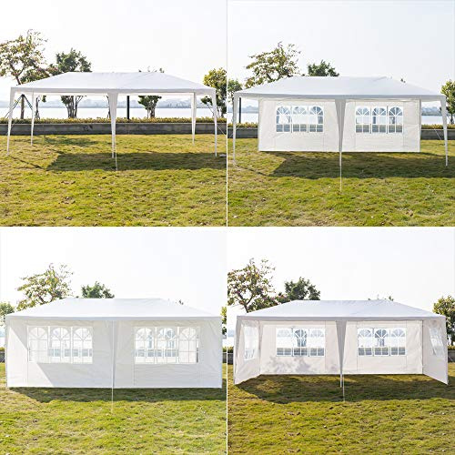 10'x20' Outdoor Tent Canopy White Waterproof Storage Shelter Camping Gazebo Pavilion for Party Wedding Events ts (10 x 20 FT,4 Removable Enclosure Sidewalls)