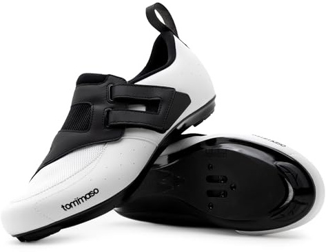 Tommaso Veloce 100 Unisex Triathlon & Peloton Shoes for Women and Men—Pro Athletic Road Cycling Shoes—Install Your Own Cleats to Ride with Peloton or Other Road Bike—White&Blck—Size 12US—44EU