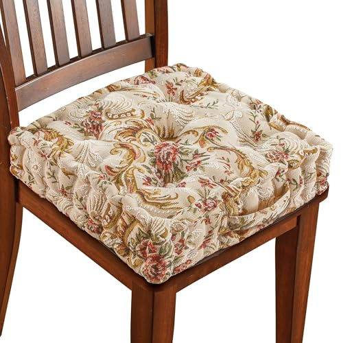 Collections Etc Thick Padded Tapestry Booster Tufted Chair Cushion Tan Chair PAD
