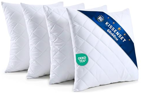 Amazinggirl Kopfkissen 60x60 cm - Kissen Allergiker Schlafkissen Polster Pillow Made in EU und Pillows for Sleeping 60 x 60 Bett Kissens für Schlafen Oeko-Tex Weiß - 4 Stück