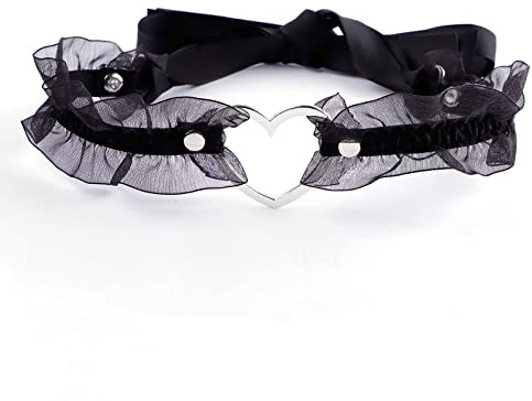 JJDreams Gothic Spitze Choker Damen Herz Choker Halsband Choker mit Schleife Schwarz Tattoo Choker
