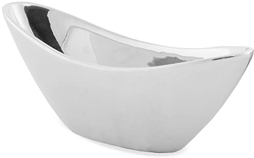 Matches21 Bol décoratif ovale Jardinier Coupelle Pot décoratif en céramique Argenté 27 x 9,5 x 10 cm