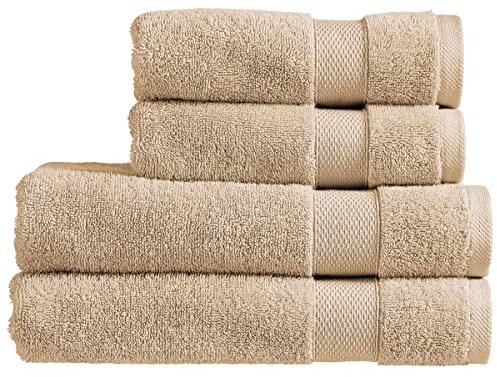 Christy Refresh Bathroom Towel Set | Set of 4 | 2 Bath 2 Hand | Quick Dry | Gentle Pastel Tones | Soft Absorbent Shower Towels | 100% Cotton 550GSM | Driftwood Brown
