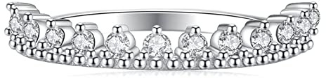 Whoiy Stacking Rings, Ring Size P Women Silver Crown Zircon Ring Silver Plated for Wedding Engagement Commitment Promise Statement