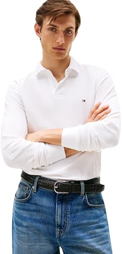 Tommy Hilfiger Uomo Maglietta Polo Maniche Lunghe Regular Fit con Chiusura a Bottoni, Bianco (White), XL